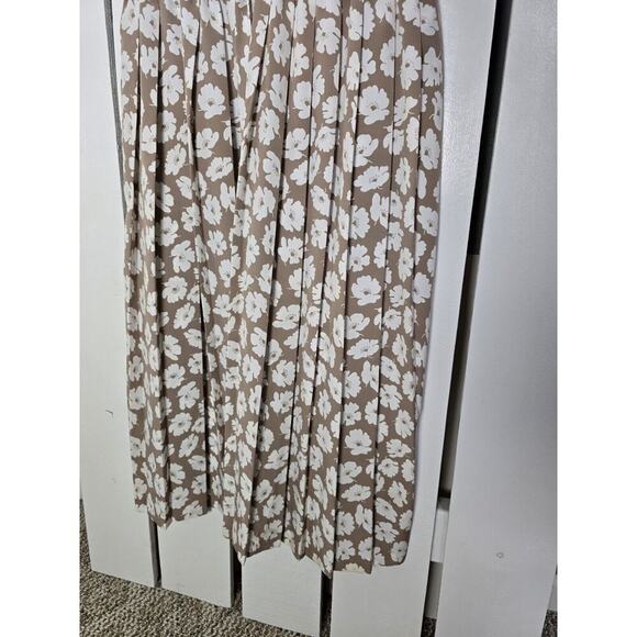 Vintage Orvis Tradwife Pleated Tan Floral Print Button Collared Midi Dress L‎ - Picture 3 of 12